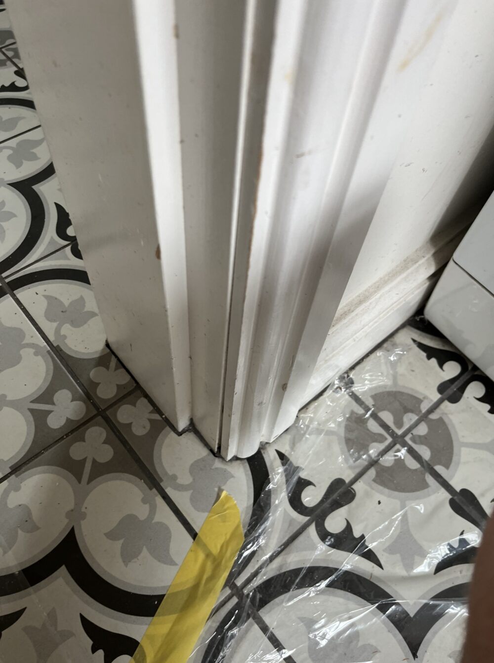 Skirting and architrave filled and sanded ready for painting